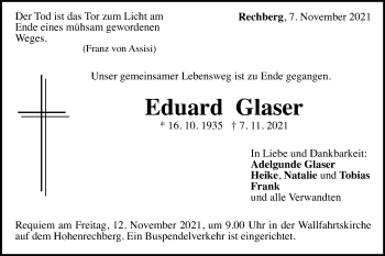 Traueranzeige von Eduard Glaser von Gmünder Tagespost