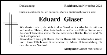 Traueranzeige von Eduard Glaser von Gmünder Tagespost