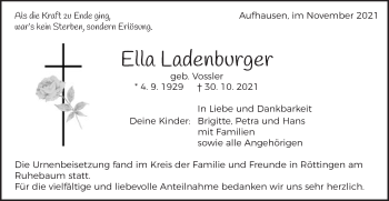 Traueranzeige von Ella Ladenburger von Schwäbische Post