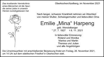 Traueranzeige von Emilie Harpeng von Schwäbische Post