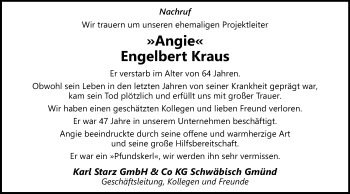 Traueranzeige von Engelbert Kraus von Gmünder Tagespost