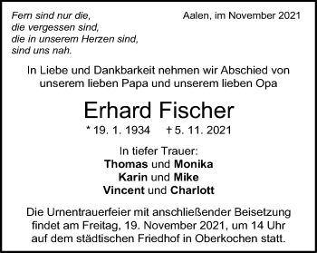 Traueranzeige von Erhard Fischer von Amtsblatt_Oko