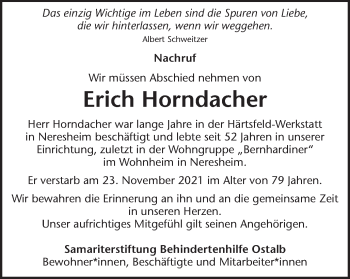 Traueranzeige von Erich Horndacher von Schwäbische Post