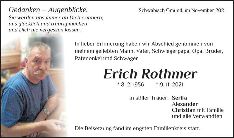  Traueranzeige für Erich Rothmer vom 26.11.2021 aus Gmünder Tagespost