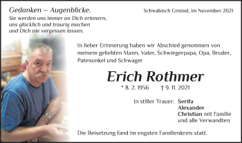 Traueranzeige von Erich Rothmer von Gmünder Tagespost
