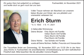 Traueranzeige von Erich Sturm von Schwäbische Post