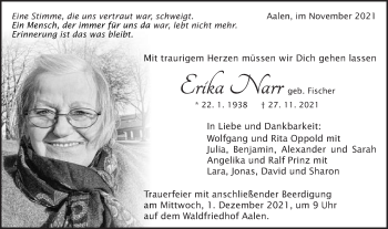 Traueranzeige von Erika Narr von Schwäbische Post