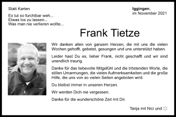 Traueranzeige von Frank Tietze von Gmünder Tagespost