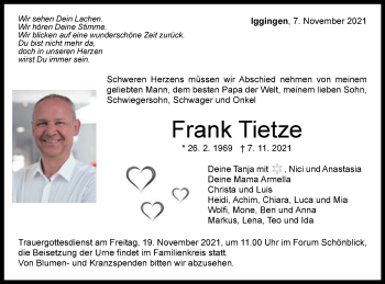 Traueranzeige von Frank Tietze von Gmünder Tagespost