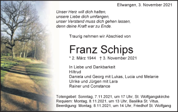 Traueranzeige von Franz Schips