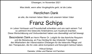 Traueranzeige von Franz Schips von Schwäbische Post