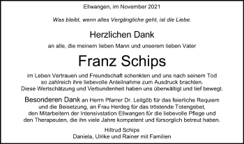 Traueranzeige von Franz Schips