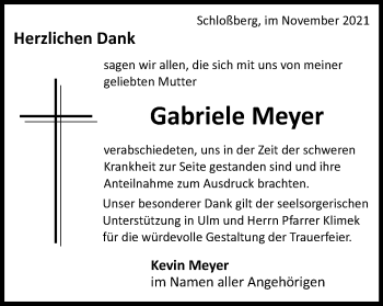 Traueranzeige von Gabriele Meyer von Bopfinger Stadtanzeiger