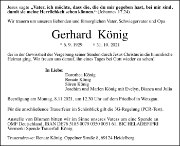 Traueranzeige von Gerhard König von Gmünder Tagespost