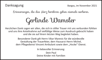 Traueranzeige von Gerlinde Wamsler von Gmünder Tagespost