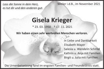 Traueranzeige von Gisela Krieger von Gmünder Tagespost