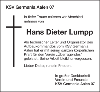 Traueranzeige von Hans Dieter Lumpp von Schwäbische Post