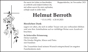 Traueranzeige von Helmut Berroth von Gmünder Tagespost