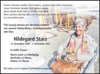 Traueranzeige von Hildegard Starz von Schwäbische Post