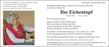Traueranzeige von Ilse Eichentopf von Amtsblatt_Oko