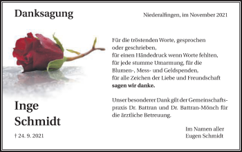 Traueranzeige von Inge Schmidt  von Schwäbische Post