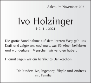 Traueranzeige von Ivo Holzinger von Schwäbische Post