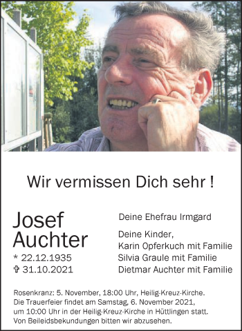 Traueranzeige von Josef Auchter von Schwäbische Post