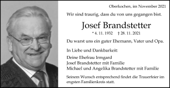 Traueranzeige von Josef Brandstetter von Schwäbische Post