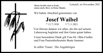 Traueranzeige von Josef Waibel von Gmünder Tagespost