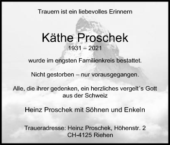 Traueranzeige von Käthe Proschek von Amtsblatt_Oko