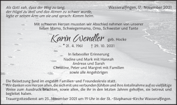 Traueranzeige von Karin Wendler  von Schwäbische Post