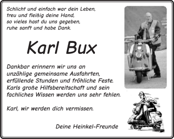 Traueranzeige von Karl Bux von Schwäbische Post