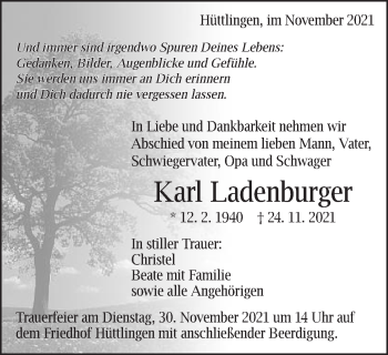 Traueranzeige von Karl Ladenburger von Schwäbische Post