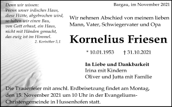 Traueranzeige von Kornelius Friesen von Gmünder Tagespost