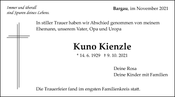 Traueranzeige von Kuno Kienzle von Gmünder Tagespost