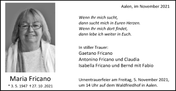 Traueranzeige von Maria Fricano von Schwäbische Post