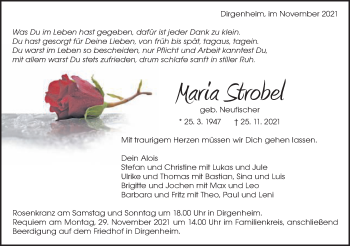 Traueranzeige von Maria Strobel von Schwäbische Post