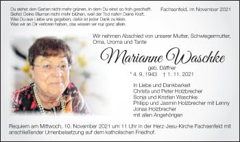 Traueranzeige von Marianne Waschke von Schwäbische Post