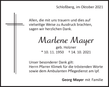 Traueranzeige von Marlene Mayer von Bopfinger Stadtanzeiger