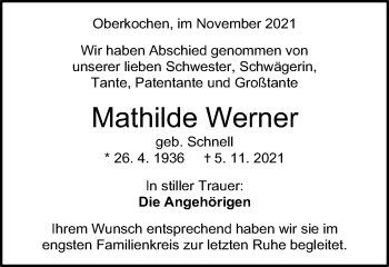 Traueranzeige von Mathilde Werner von Schwäbische Post