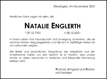 Traueranzeige von Natalie Englerth