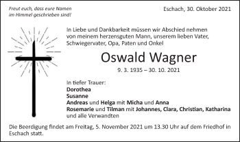 Traueranzeige von Oswald Wagner von Gmünder Tagespost