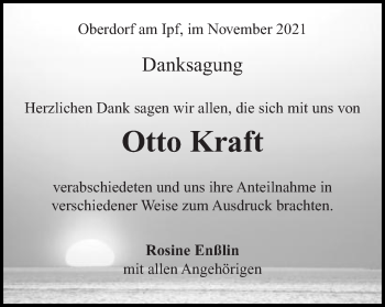 Traueranzeige von Otto Kraft von Schwäbische Post