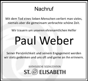 Traueranzeige von Paul Weber von Schwäbische Post
