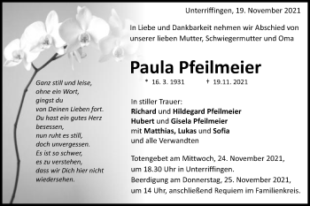 Traueranzeige von Paula Pfeilmeier von Schwäbische Post