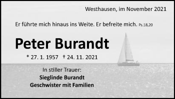 Traueranzeige von Peter Burandt von Schwäbische Post