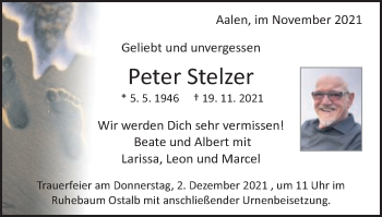Traueranzeige von Peter Stelzer von Schwäbische Post