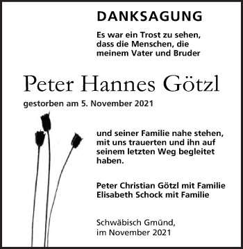 Traueranzeige von Peter Hannes Götzl von Gmünder Tagespost