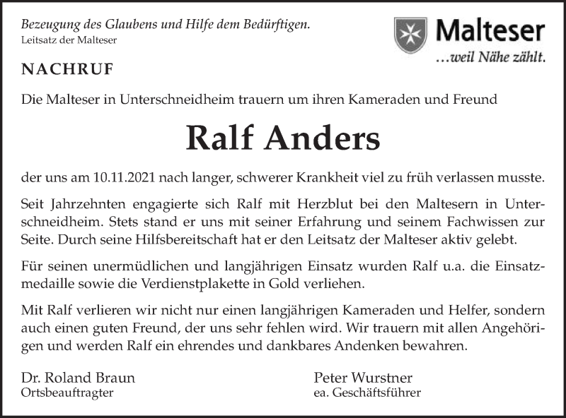  Traueranzeige für Ralf Anders vom 27.11.2021 aus Schwäbische Post