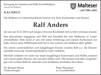 Traueranzeige von Ralf Anders von Schwäbische Post